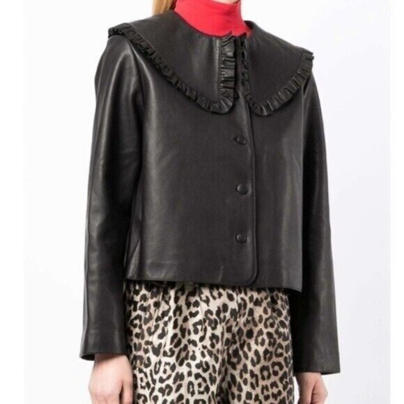 RIXO Jacket Size Medium Black Debbie Leather Read* Grunge Ruffle Bib Goth - Picture 7 of 13